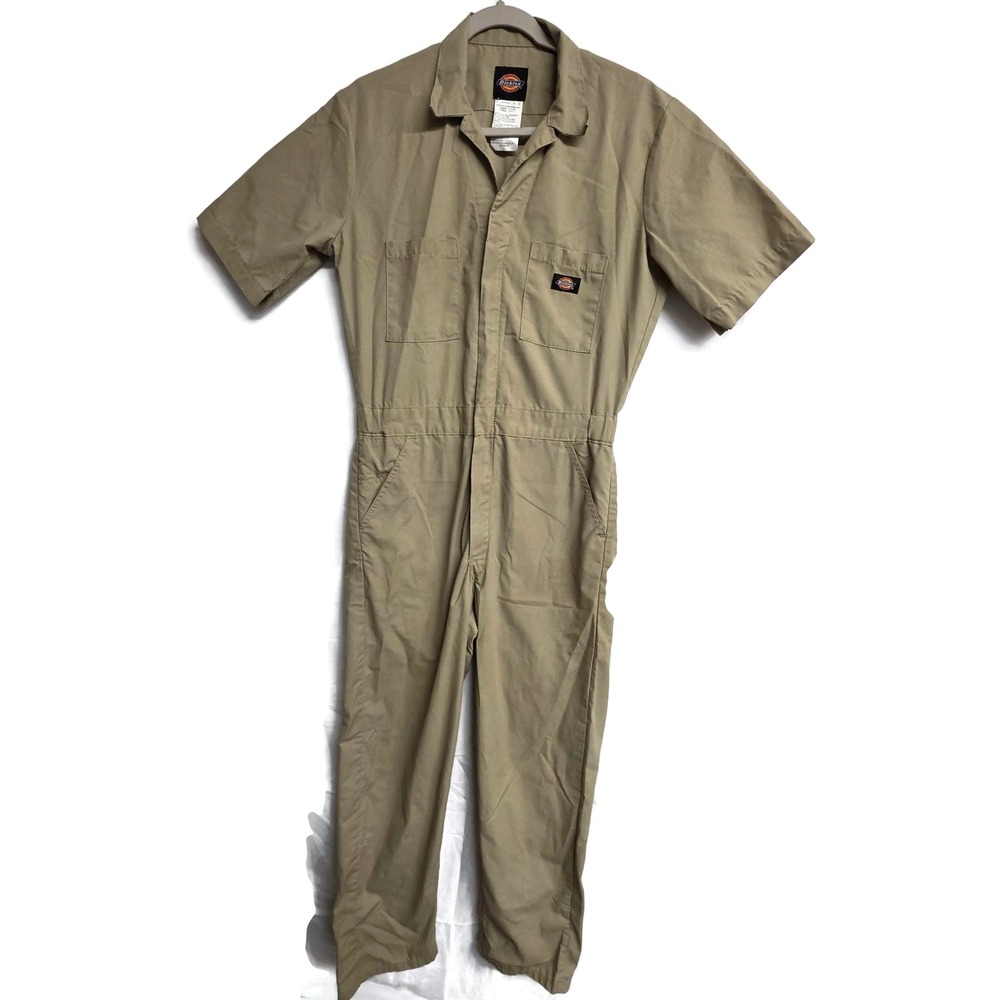 Dickies Mens Khaki Short Sleeve Coveralls W4167JG Workwear Jumpsuit Sz M 34x30